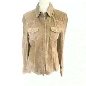 Vintage Bernardo Women’s Leather Pearl Snap Jacket size M Shacket Western Casual